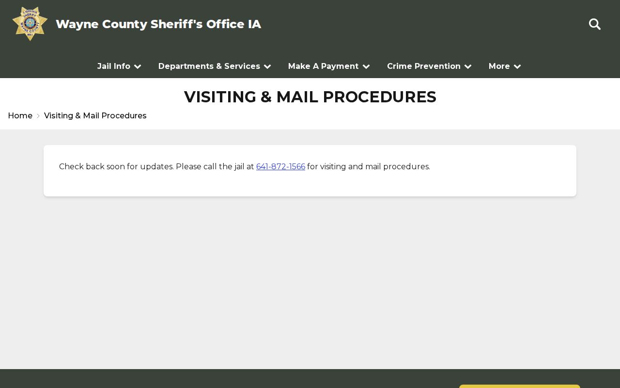 Wayne County jail information for Corydon arrest and booking records