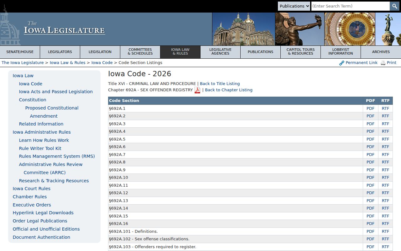 Iowa Code chapter 692A for Wayne County sex offender registry duties